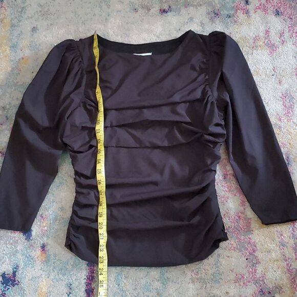 Senlis Black Rouched Shirt with Slightly Puff Sleeves - Picture 7 of 12